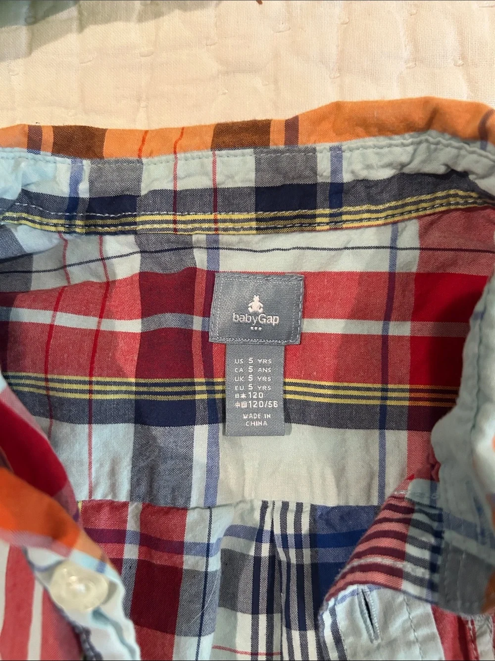 GAP Boys Plaid Button-Down Shirt in Blue, Red, Orange, Navy